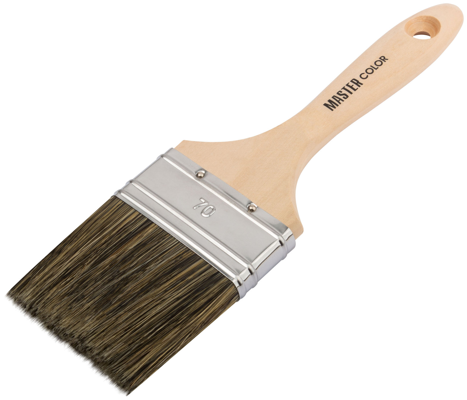 Кисть флейцевая, ширина 70 мм, толщина 18 мм, 50% ПБT/50% чер. натур. щетина, нержавеющий обжим. (30-0055д)