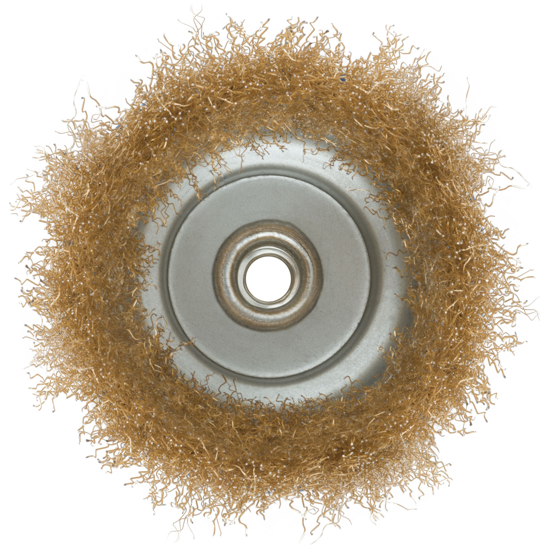 Корщетка, тип чашка, гайка М14, стальная латунированная волнистая проволока 125 мм (38944М)