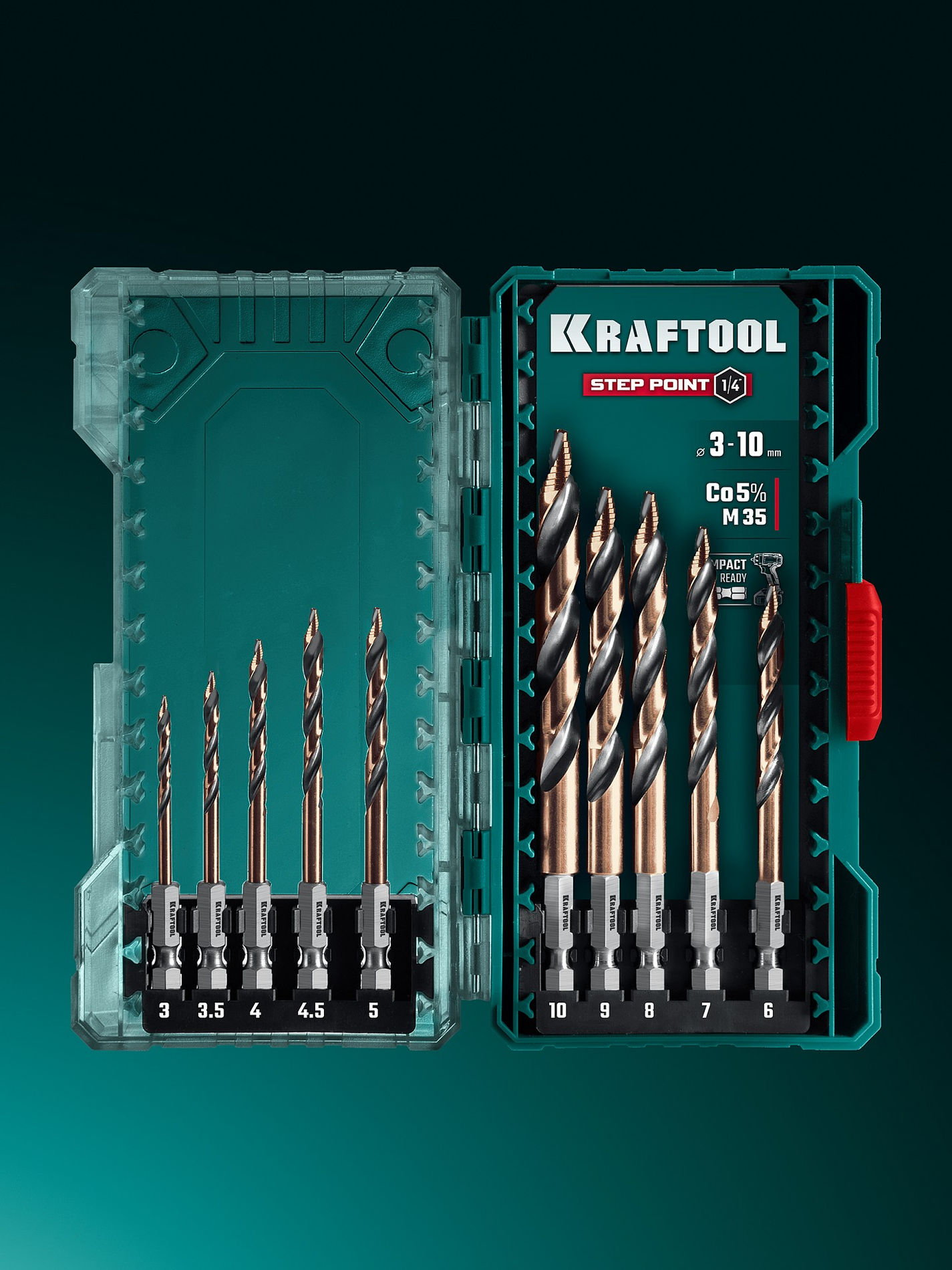 KRAFTOOL STEP POINT, 10 шт, набор сверл по металлу для винтовёртов и шуруповертов IMPACT READY (29653-H10)