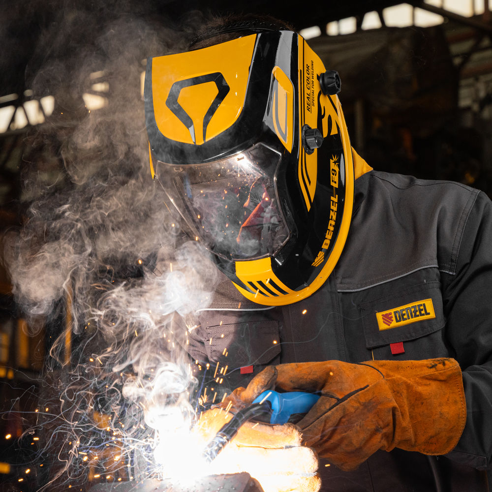 Щиток защитный лицевой (маска сварщика) F9, см. окно 100x60, Real Color, DIN 4-8/9-13// Denzel (89718)