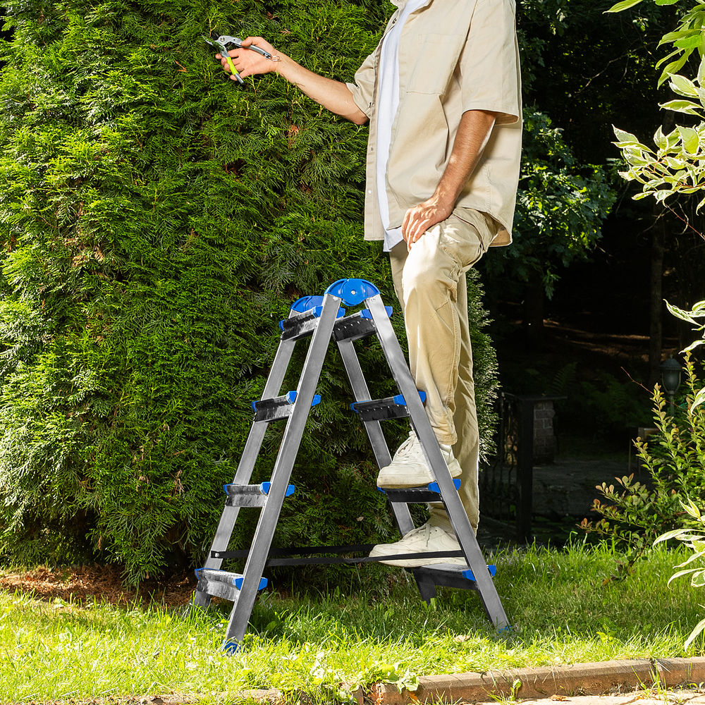 Стремянка двухсторонняя 4 ступени, сталь профиль, стальные ступени, Сибртех (97984)