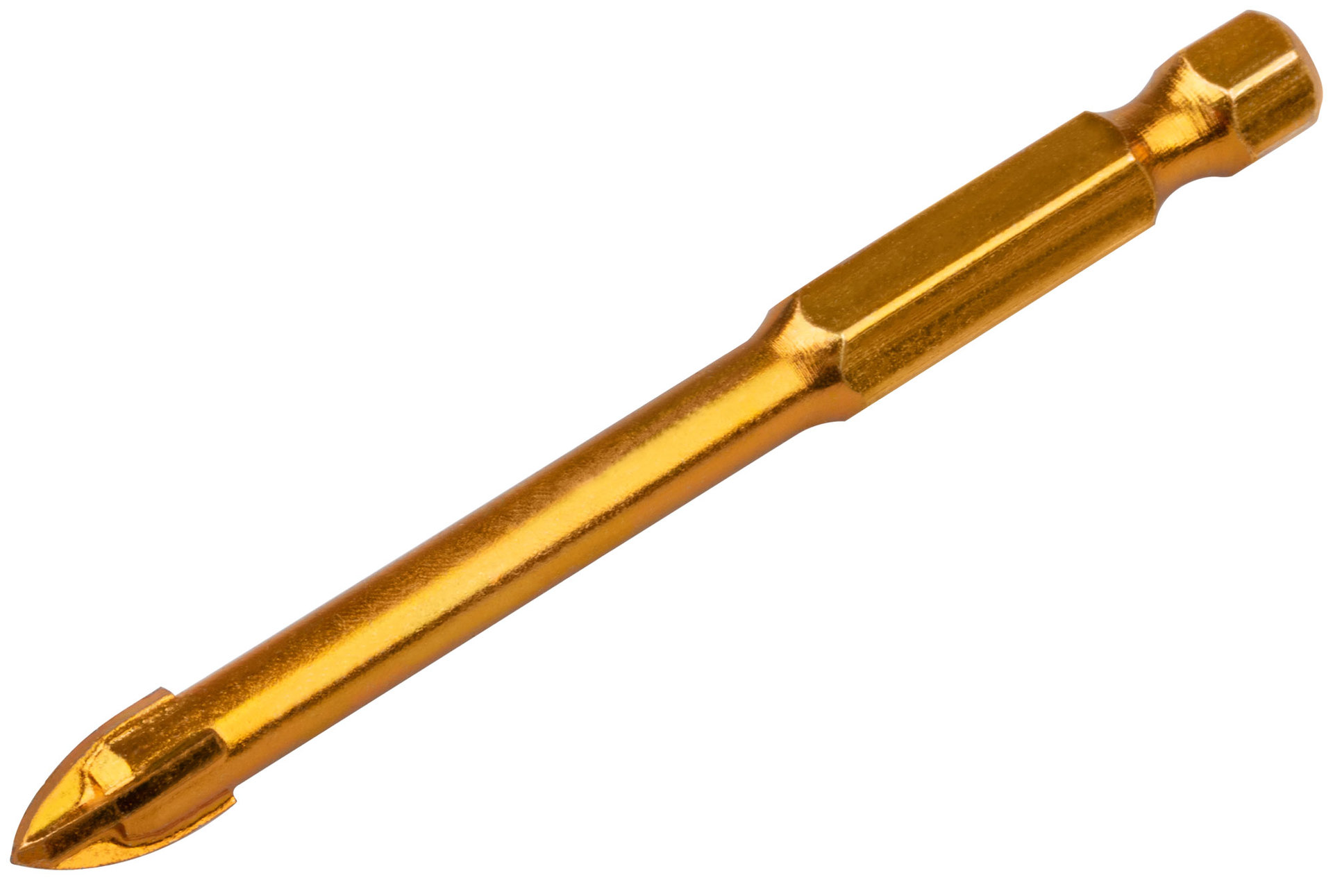 Сверло по кафелю, 4 режущие кромки, титановое покрытие, U-хвостовик под биту 6х74 мм (35476)