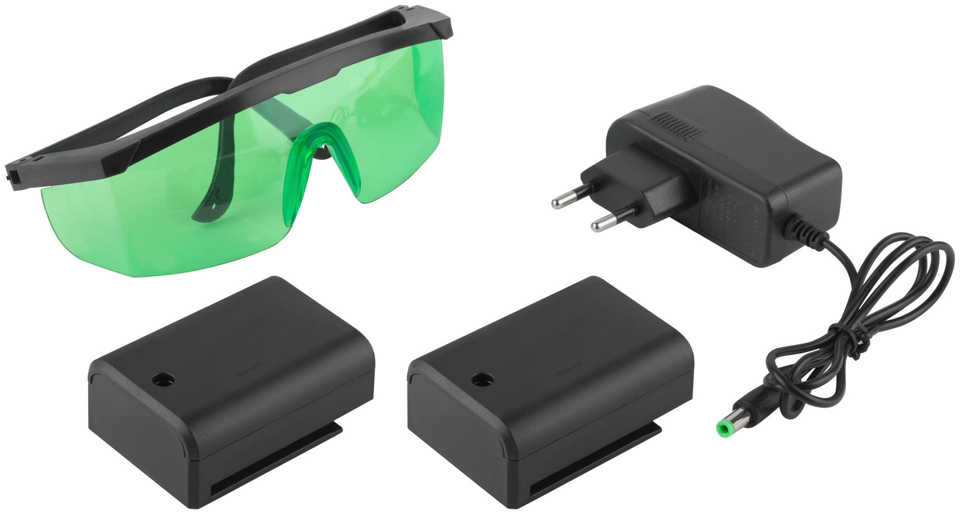 Уровень лазерный самоуспокаивающийся, зеленые лучи, крест, диапазон 10 м, Li-Ion аккум., 2 уровня яркости, без треноги, коробка (18633)