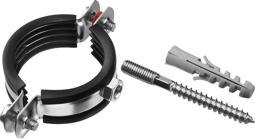 Хомут трубный с сантехнической шпилькой и дюбелем 1 1/2, цинк, 1 шт ЗУБР 37866-47-52