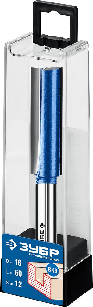 Фреза пазовая прямая 18?60 мм с нижними подрезателями хвостовик 12 мм ЗУБР Профессионал 28755-18-60