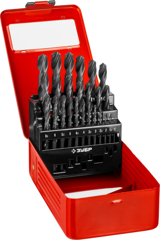 Набор сверл по металлу 25 шт, 1–13 мм, сталь Р4М2, класс В, металлический бокс ЗУБР 29605-H25