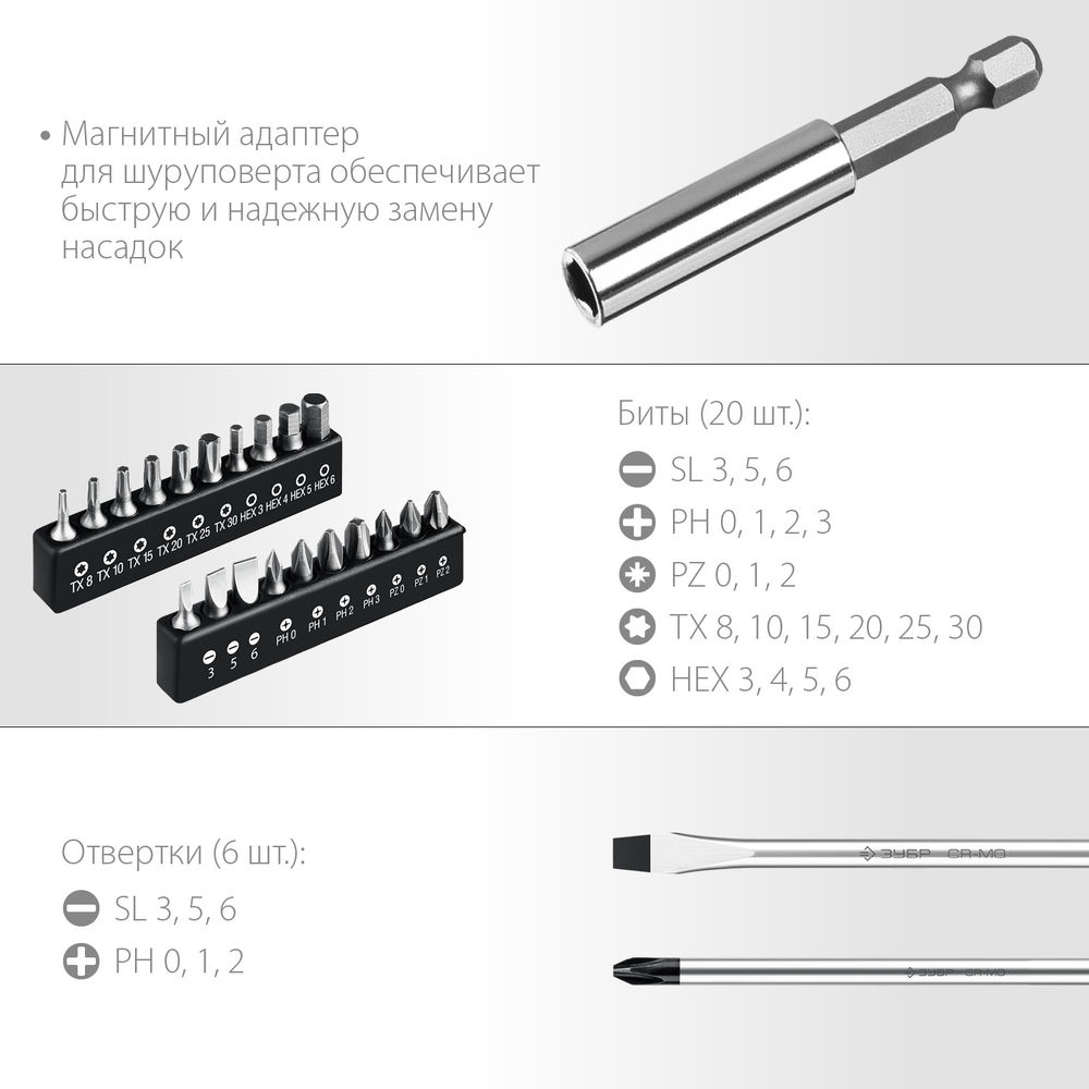 Набор отверток 28 предм. ЗУБР Профессионал 25240_z01