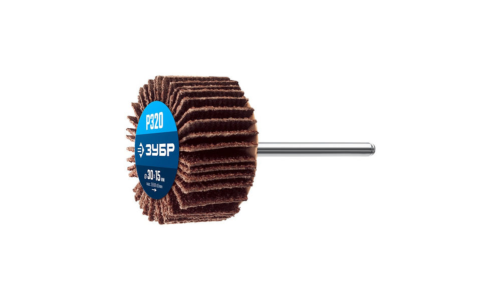 Круг шлифовальный лепестковый d 30 x 15 мм, P320, на шпильке d 3.2 мм ЗУБР Профессионал 36600-320_z01