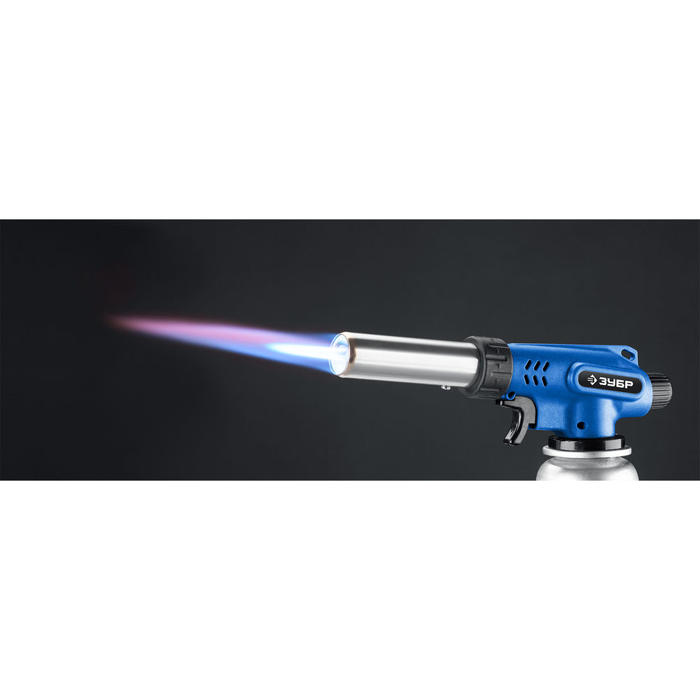 Горелка газовая ГП-500 1300°C, увеличенный выход пламени, с пьезоподжигом, на баллон с цанговым соединением ЗУБР Профессионал 55552