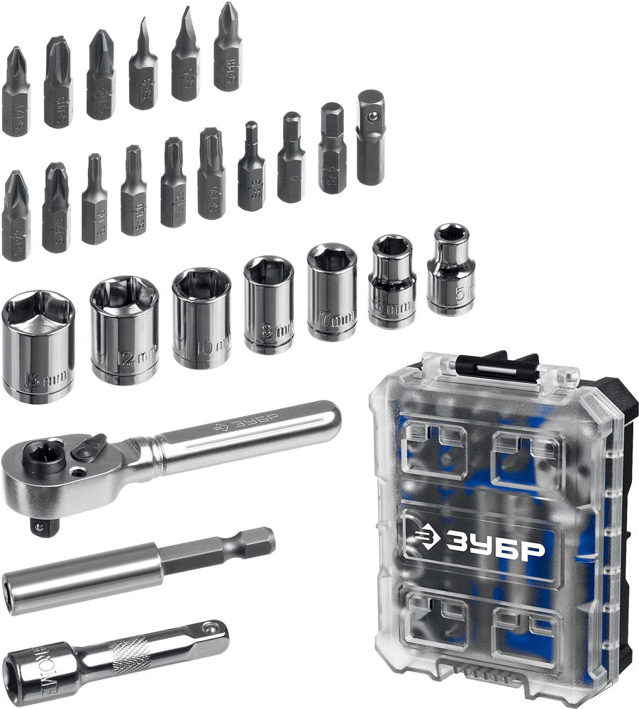Набор: трещотка с насадками 26 предм. система стыковки Z-БОКС Профессионал ЗУБР Компакт 25172