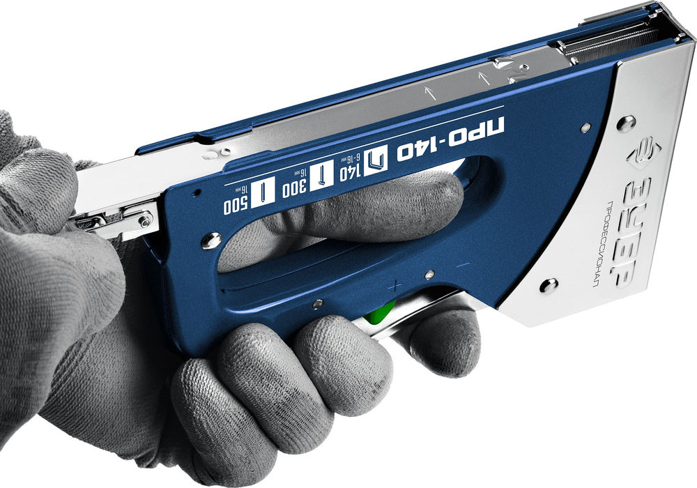 Степлер рессорный стальной Про-140 скобы тип 140 гвозди тип 300/500 ЗУБР 4-31573