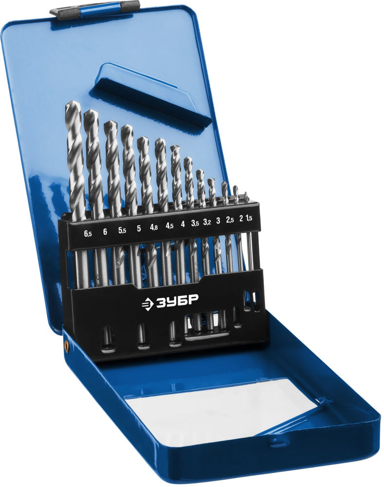 Набор сверл по металлу в мет. боксе 1.5-6.5 мм 13 шт сталь Р6М5 класс А ЗУБР ПРОФ-А Профессионал 29625-H13