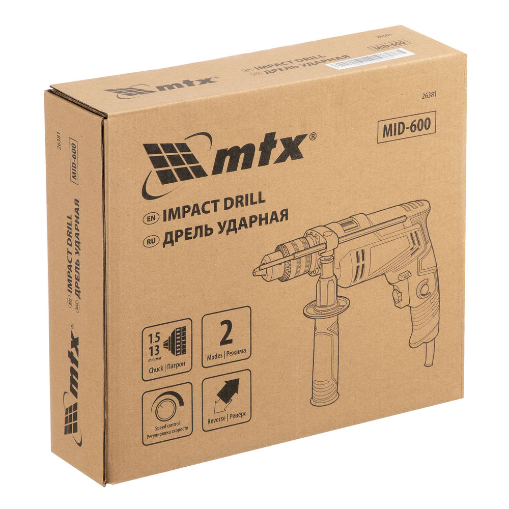 Дрель ударная MID-600, 600 Вт, 0-3000 об/мин, 0-48000 уд/мин MTX (26381)