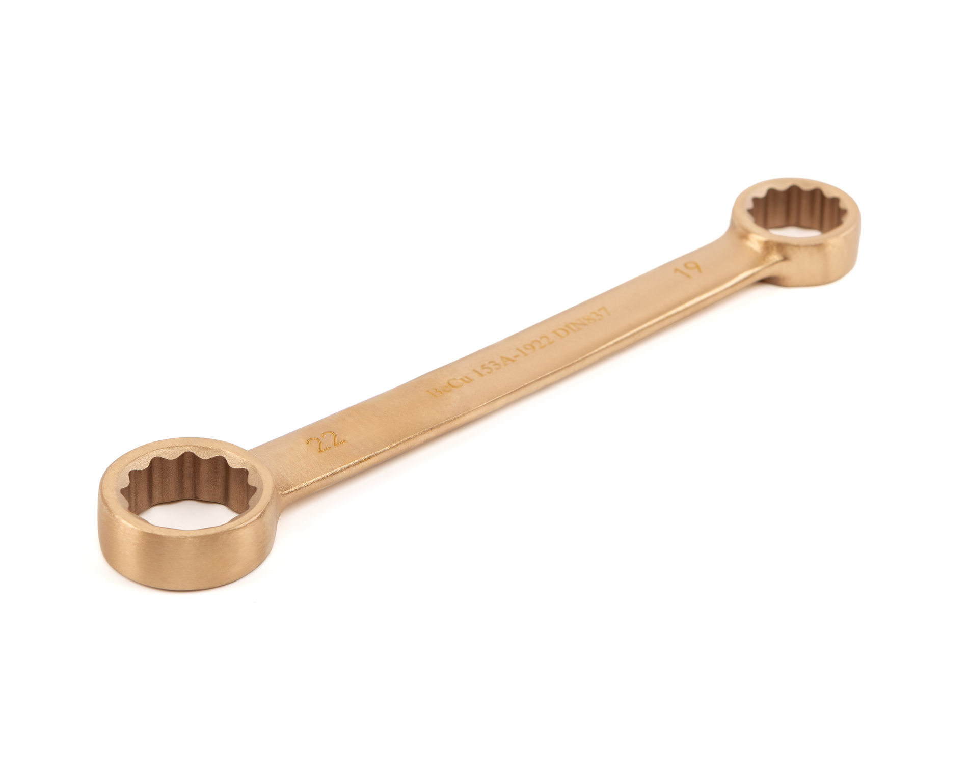 Ключ гаечный накидной двусторонний плоский 19х22 искробезопасный сплав BeCu, HORTZ