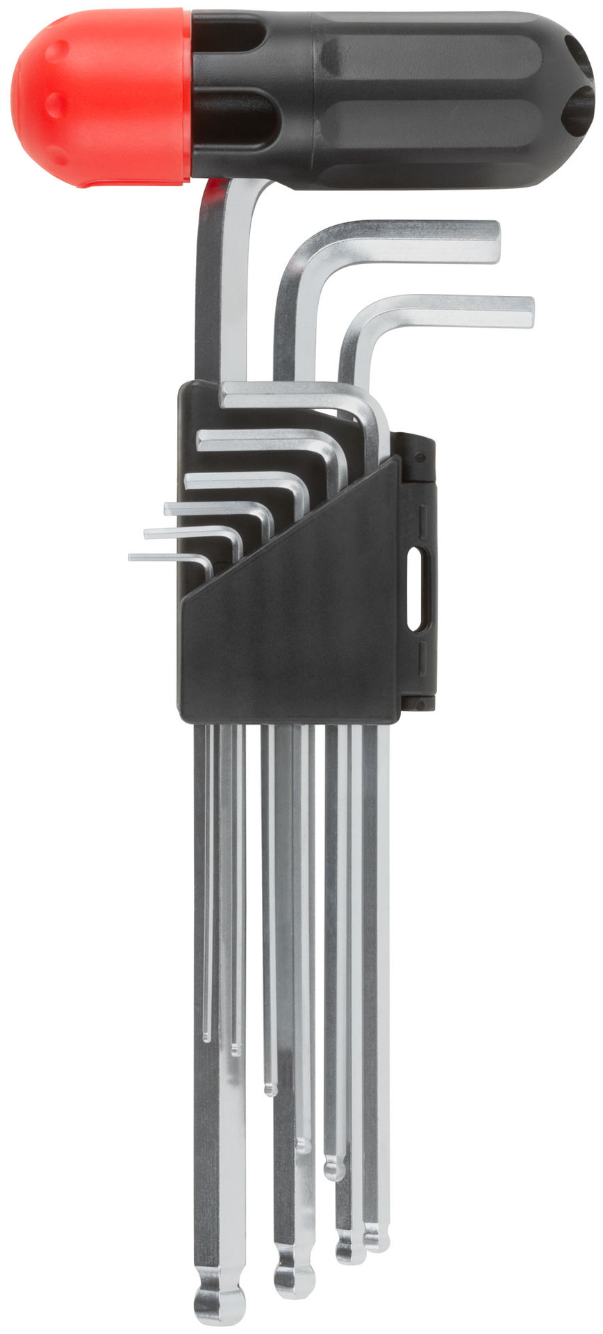 Ключи шестигранные HEX длинные c шаром CrV 9 шт.(1,5-10 мм ), пластиковая Т-обр.ручка