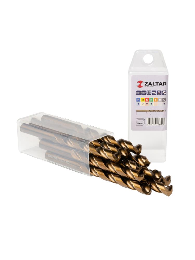 Комплект свёрл по металлу индустриальных, 10 шт, DIN 338, HSS-E Co5, Тип VA, 5xD, O10.00 мм (ZA-74100-S10)