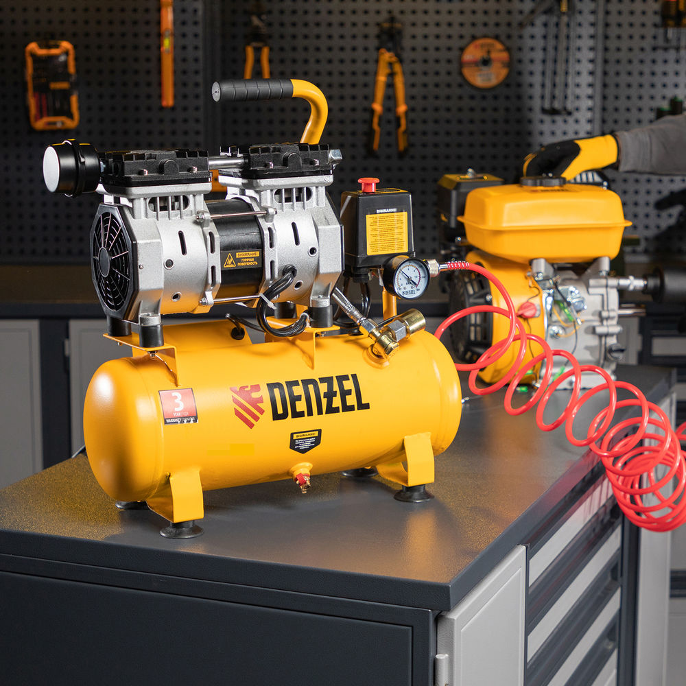 Компрессор DLS650/10 безмаслянный малошумный 650 Вт, 120 л/мин, ресивер 10 л Denzel (58021)