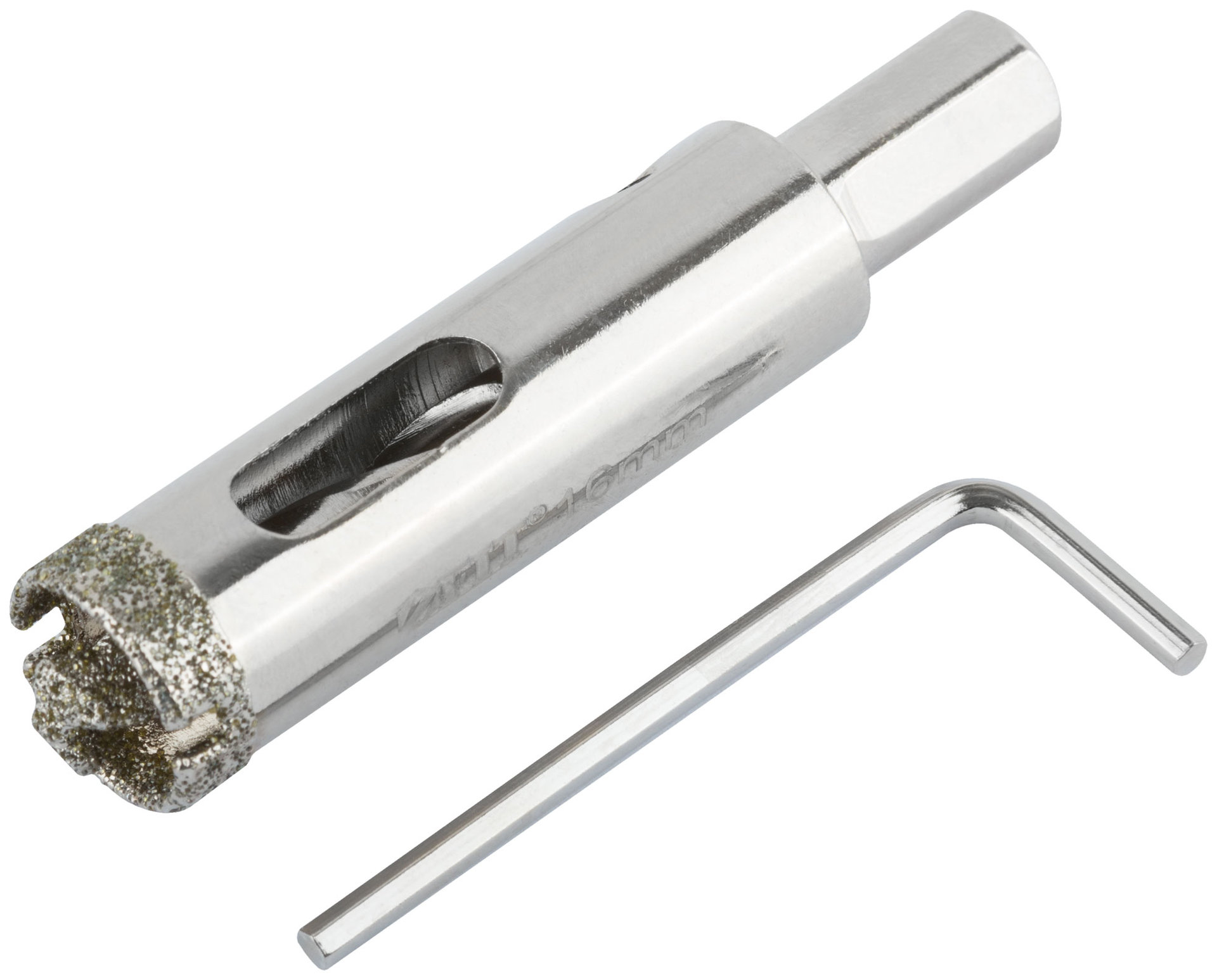 Коронка кольцевая по керамограниту, камню и кафелю алмазная с центровочным сверлом 16х70 мм (16206)