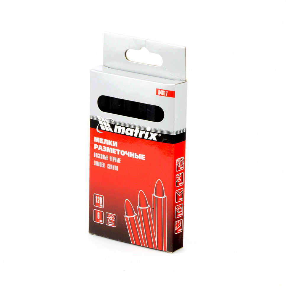 Мелки разметочные восковые черные, 120 мм, коробка 6 шт Matrix (84817)