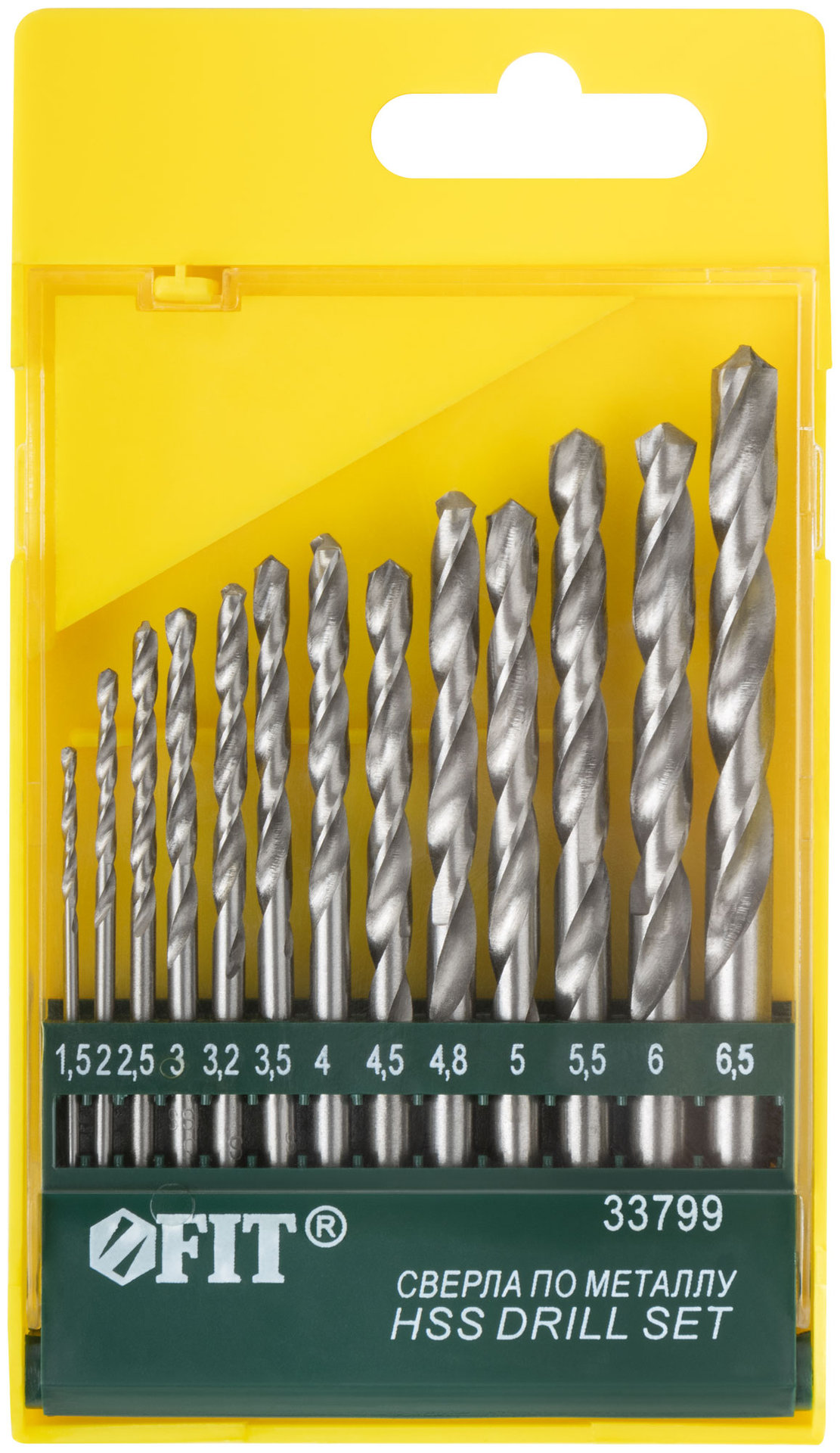 Набор сверл по металлу HSS полированных, 13 шт. (1,5-2-2,5-3-3,2-3,5-4-4,5-4,8-5-5,5-6-6,5 мм) (33799)
