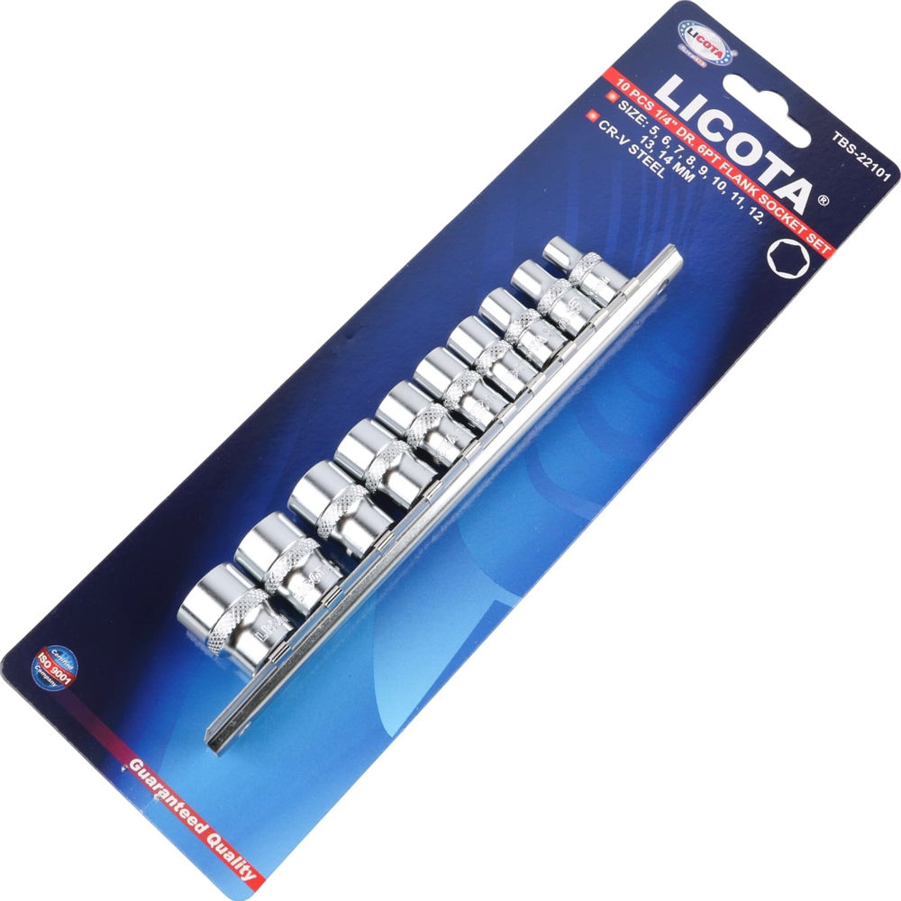 Набор торцевых головок 6-ти гранных 10 пр. на линейке, 5-14 мм 1/4 Licota TBS-22101
