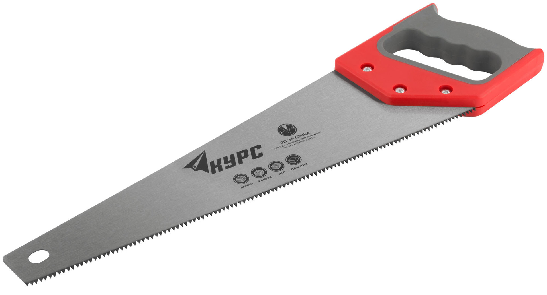 Ножовка по дереву, средний каленый зуб 7 ТPI, 2D заточка, пластиковая прорезиненная ручка 400 мм (40316)