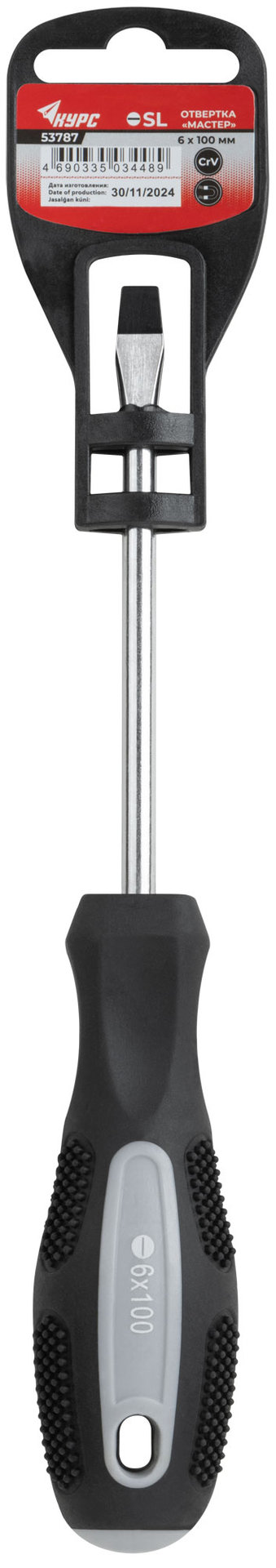 Отвертка Мастер, CrV сталь, прорезиненная ручка 6х100 мм SL (53787)