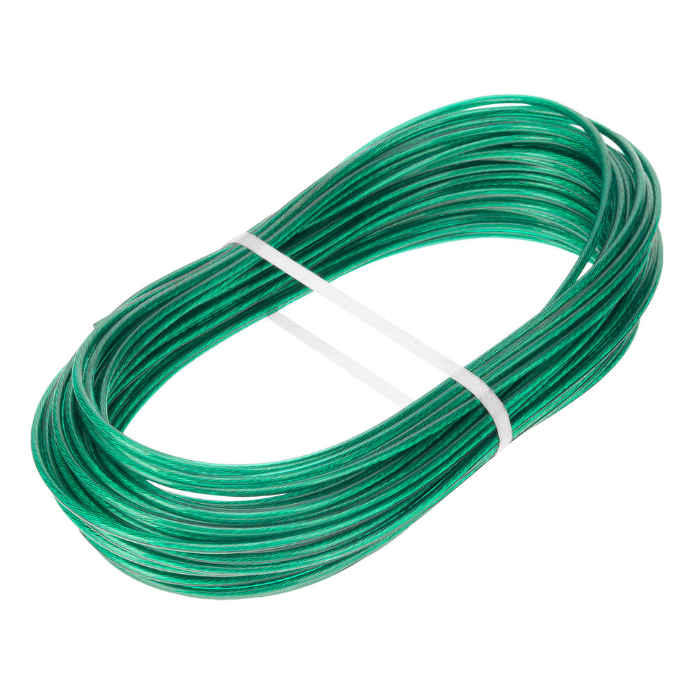 Трос металлополимерный зеленый ПР-3.0, толщина 3.0 мм, моток 20 метров Сибртех (47647)