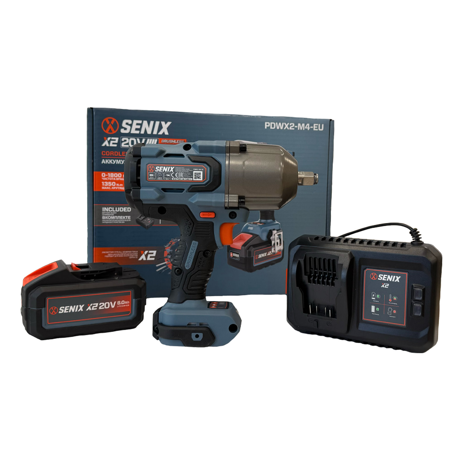 Импульсный гайковерт 1/2, 1350 Нм, акб 8Ач, зу 6А X2 20В