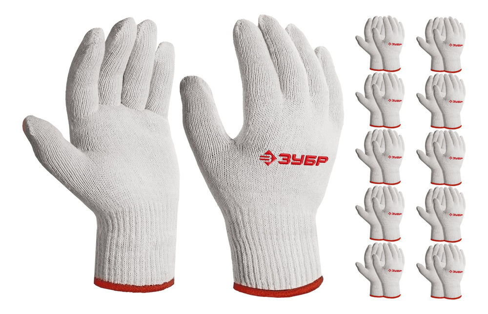 Перчатки х/б ОПТИМА, S-M, без покрытия, 10 класс, 10 пар ЗУБР 11445-M10