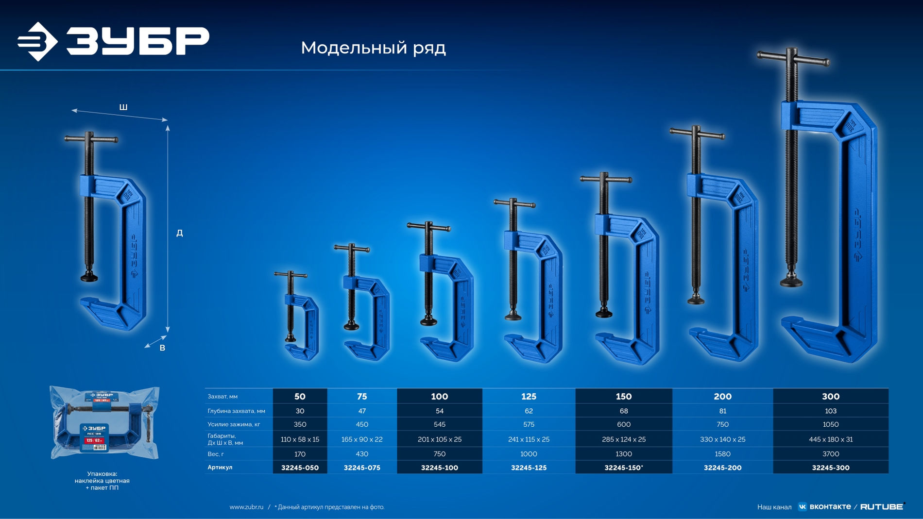 ЗУБР ПСС-200, 200 мм, чугунная струбцина тип С (G-образная), Профессионал (32245-200_z03)