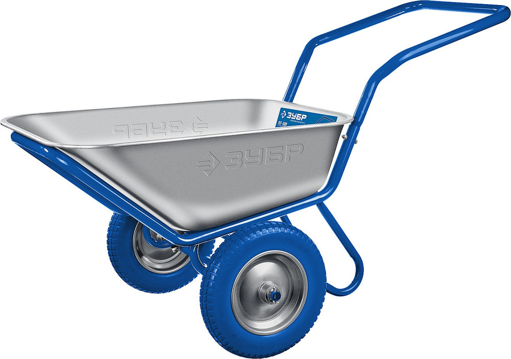 Тачка строительная двухколесная 110 л, 260 кг, в коробке, П-образная ручка, полиуретановые колеса Профессионал ЗУБР ПТ-500 39914