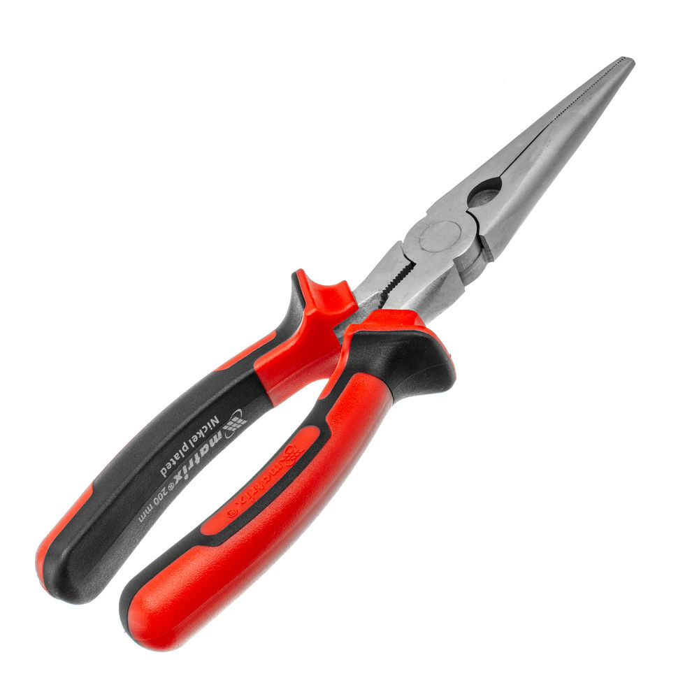 Длинногубцы прямые Nickel, 200 мм, никелированные, двухкомпонентные рукоятки Matrix (17168)