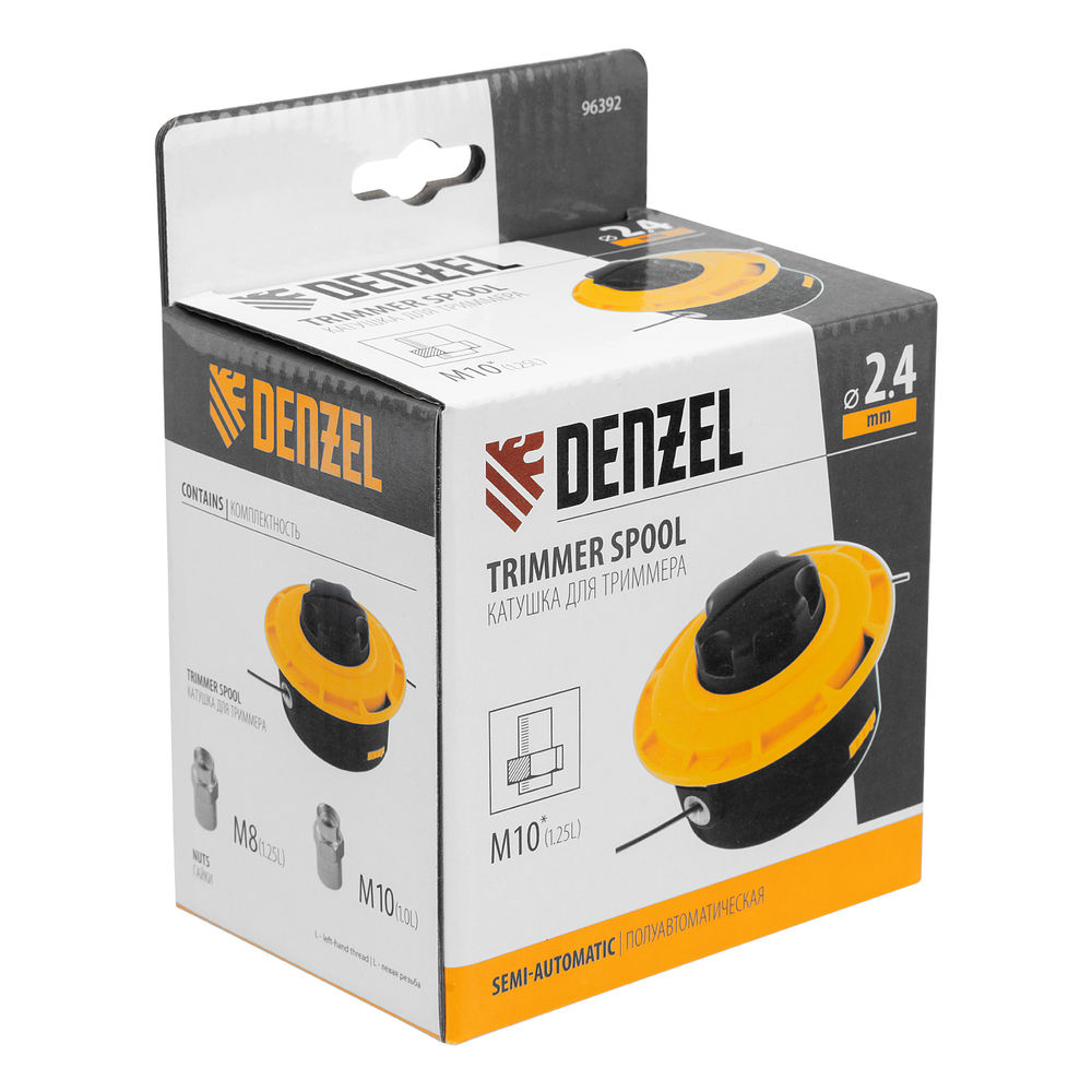 Катушка триммер. полуавтомат. легкая заправка гайка М10 М10 М8, лев.,шаг 1,0 1,25мм Denzel (96392)