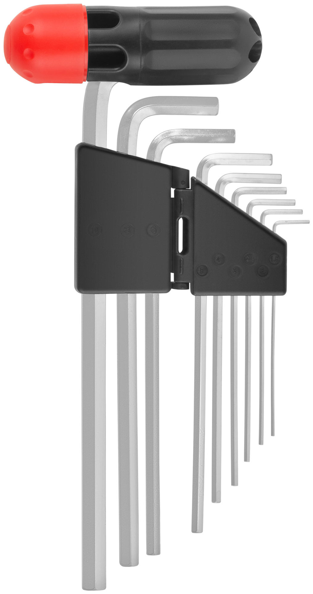 Ключи шестигранные HEX длинные CrV 9 шт.( 1,5-10 мм ), пластиковая Т-обр.ручка