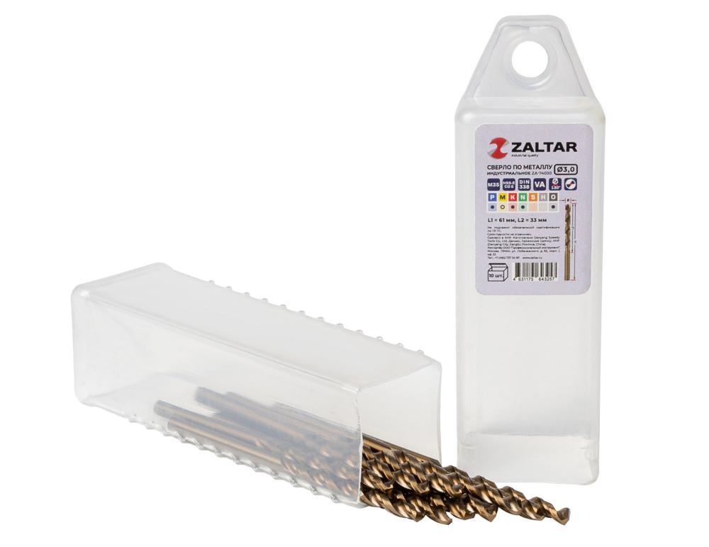 Комплект свёрл по металлу индустриальных, 10 шт, DIN 338, HSS-E Co5, Тип VA, 5xD, O3.00 мм (ZA-74030-S10)