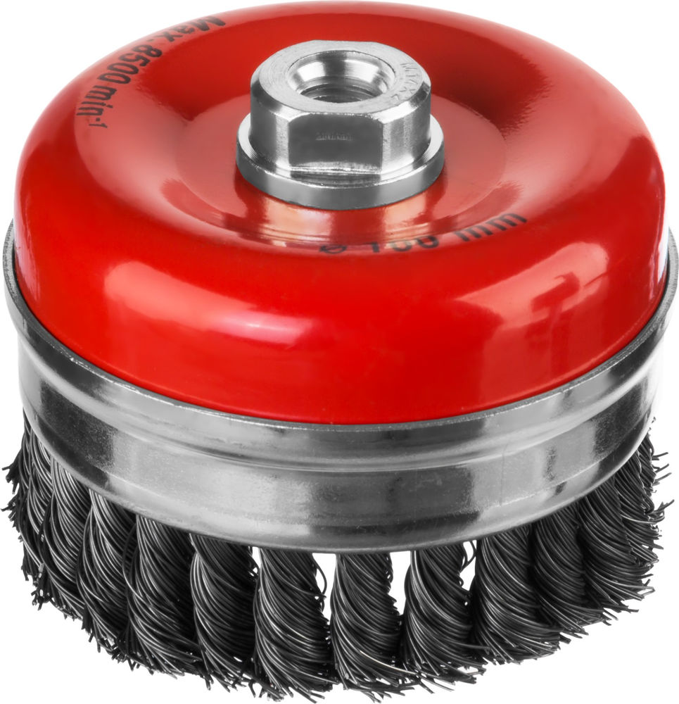 Чашечная щетка-крацовка для УШМ 100 мм, жгутированная стальная проволока 0.5 мм MIRAX 35144-100