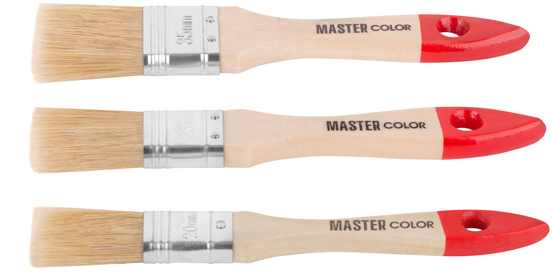 Набор из 3-х флейцевых кистей с деревянными ручками: ширина 20, 25, 35 мм, натур. щетина, 55% топс
