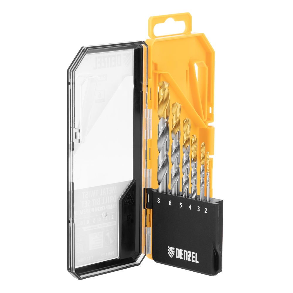 Набор сверл по металлу, 2-8мм, Р6М5-TiN, Golden Tip, 6 шт Denzel (723000)