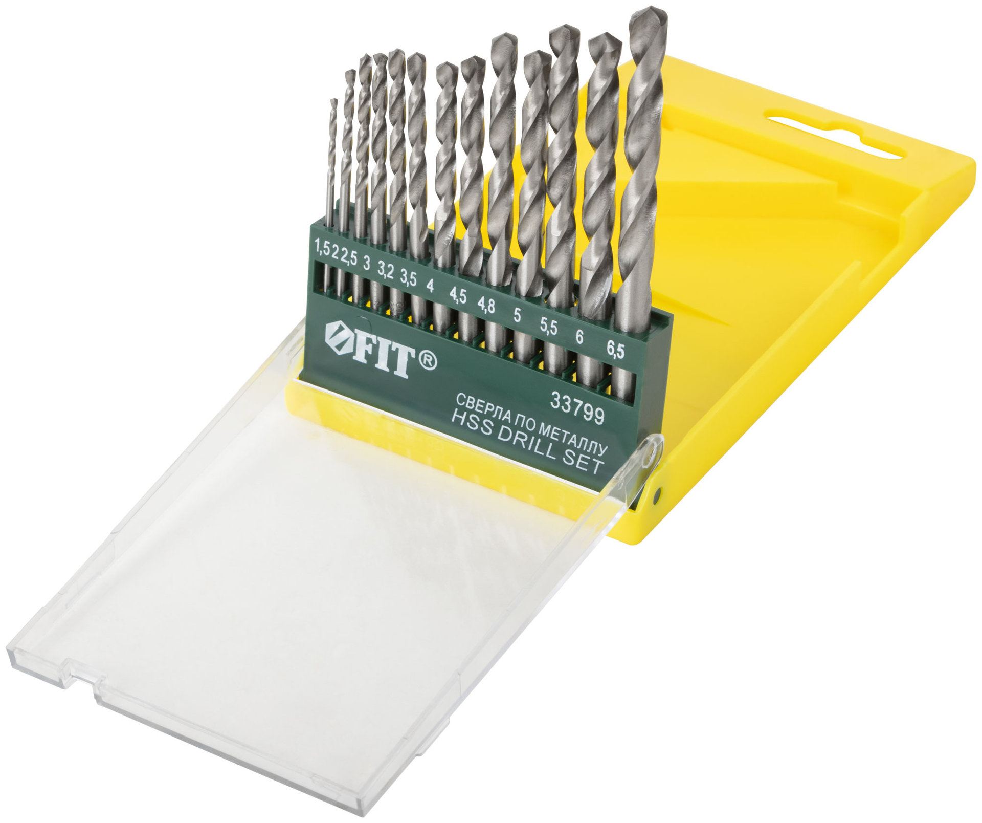 Набор сверл по металлу HSS полированных, 13 шт. (1,5-2-2,5-3-3,2-3,5-4-4,5-4,8-5-5,5-6-6,5 мм) (33799)