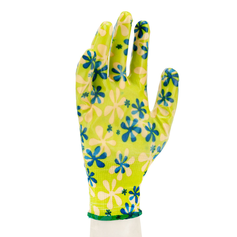 Перчатки садовые из полиэстера с нитрильным обливом, зеленые, S Palisad (67741)