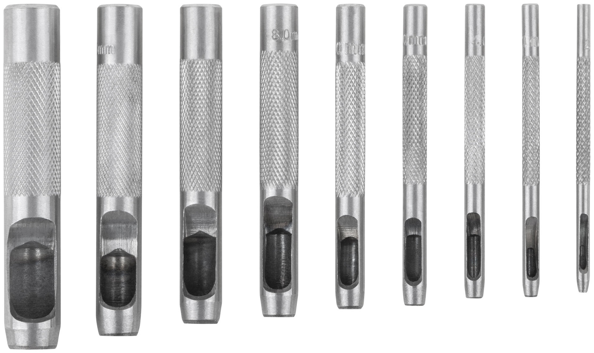 Пробойники для кожи, набор 9 шт. (отверстия 2-3-4-5-6-8-9-10-13 мм ) (67428)