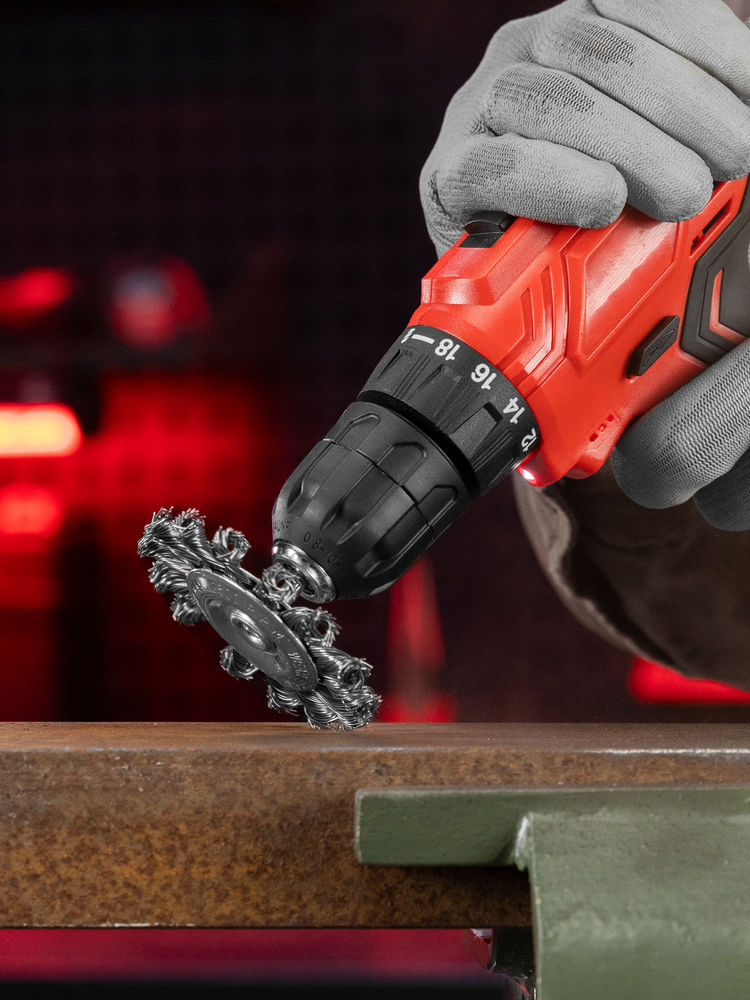 Щетка для дрели, 75 мм, плоская со шпилькой, крученая металлическая проволока Matrix (74430)