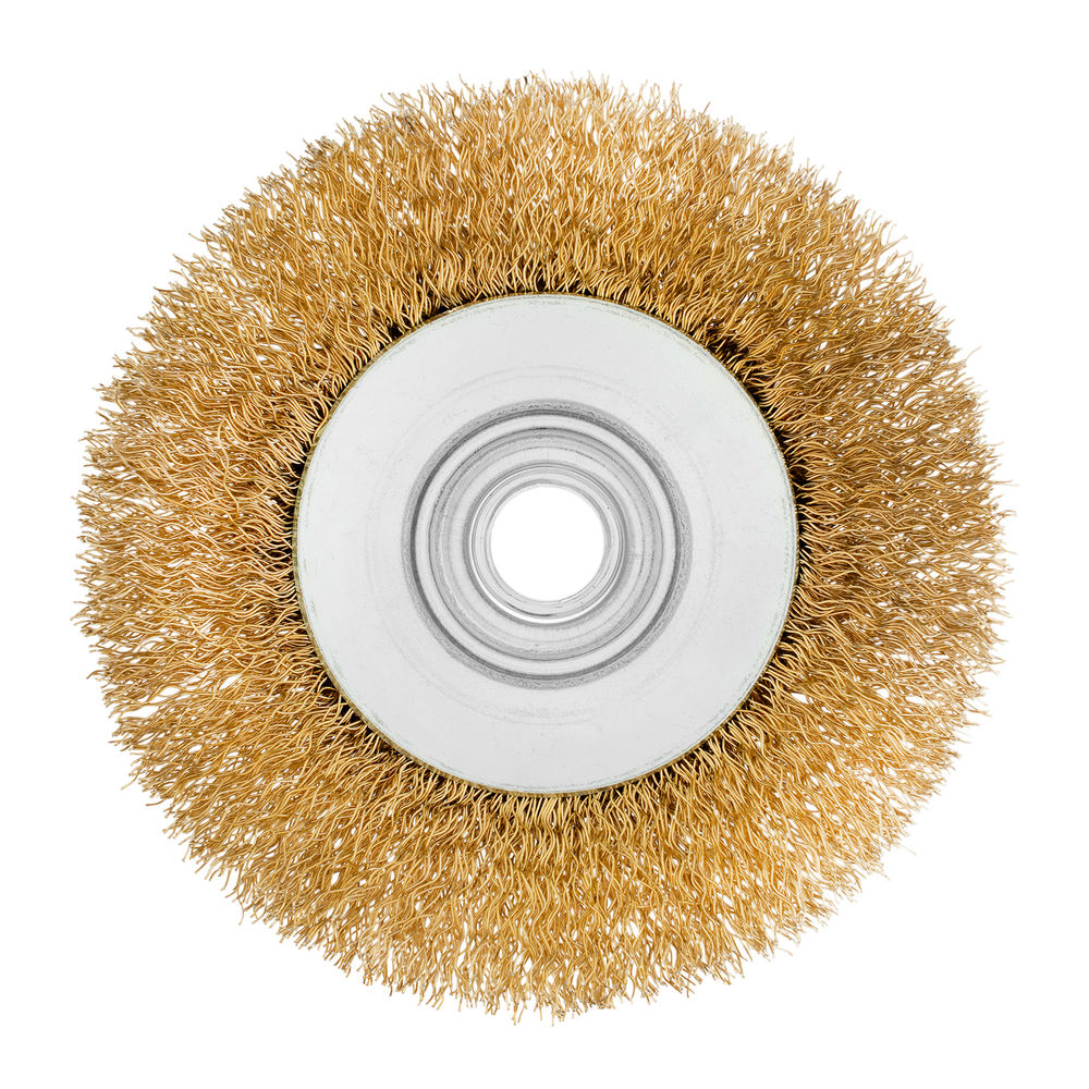 Щетка для УШМ, 100 мм, М14, тарелка, латунированная витая проволока Matrix (74608)