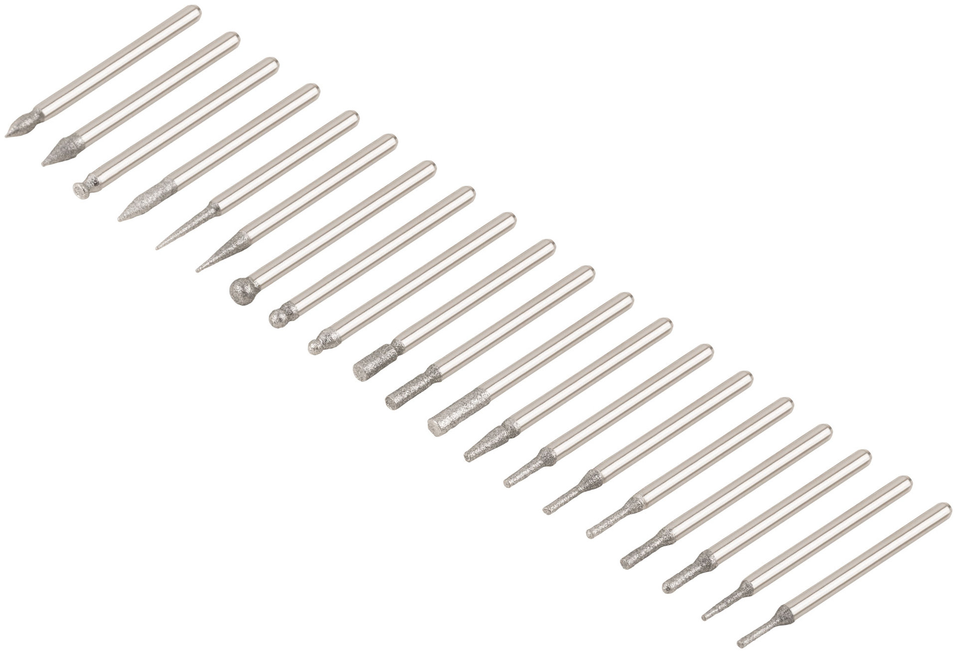 Шарошки, усиленная сталь с алмазным напылением, штифт диам. 3 мм, 20 шт. (36480М)