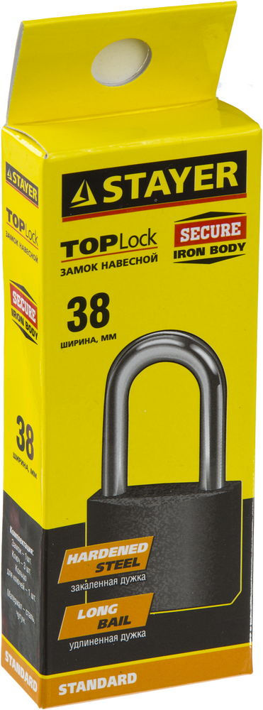 Замок навесной 38 мм, удлиненная дужка STAYER 37160-38-1
