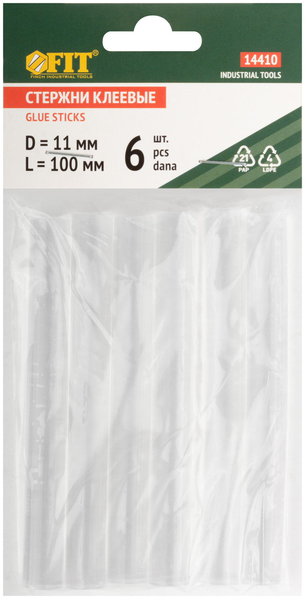 Стержни клеевые бесцветные 11х100 мм, 6 шт. (14410)