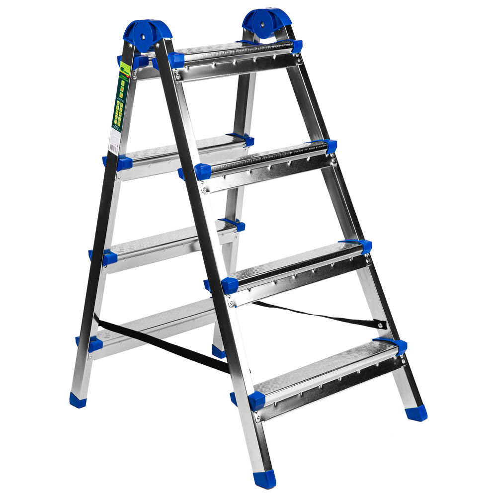 Стремянка двухсторонняя 4 ступени, сталь профиль, стальные ступени, Сибртех (97984)