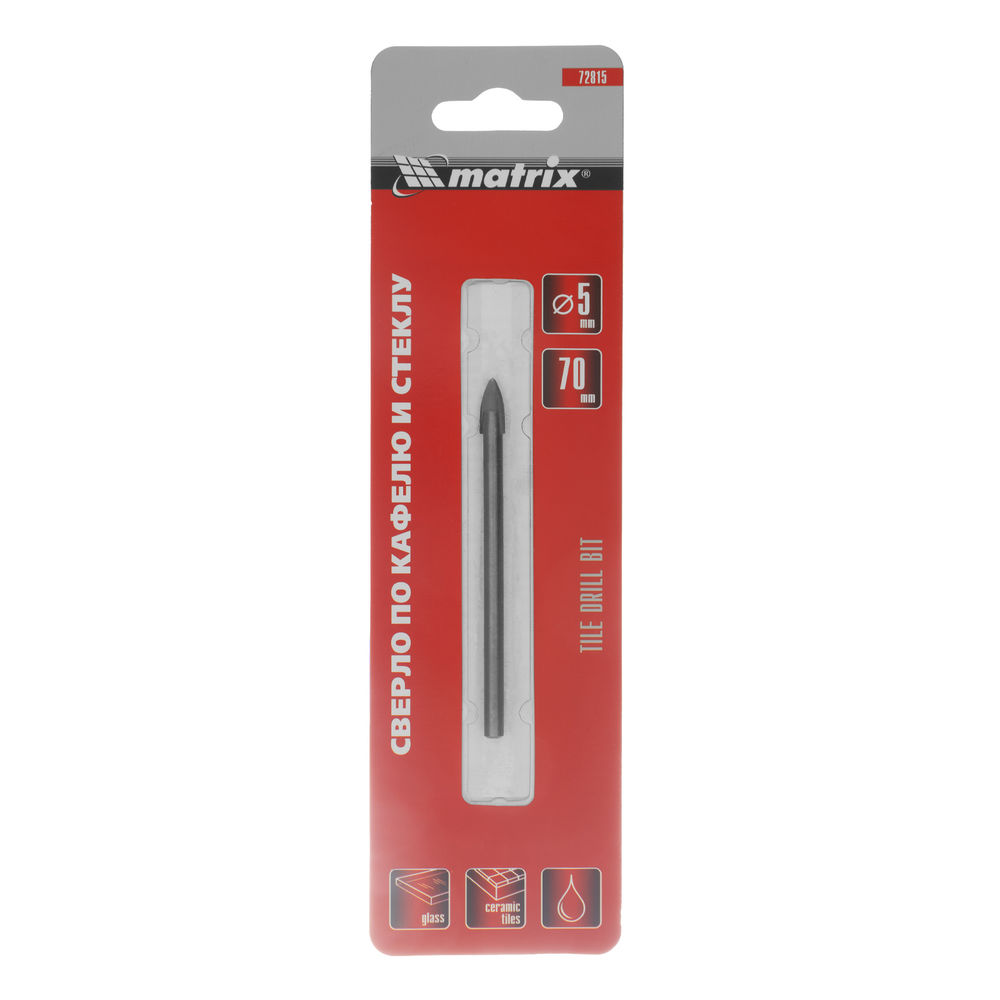 Сверло по керамической плитке, 5 мм, цилиндрический хвостовик Matrix (72815)