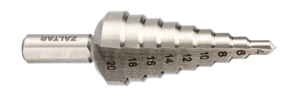 Сверло ступенчатое, HSS, Gr.2, O4-20 мм, прямая канавка, трёхплоскостной хвостовик (ZA-05328)